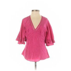 Karen Millen Dark Pink V-Neck Short Sleeve Cutout Top, Size 4 (US), 8 (UK)